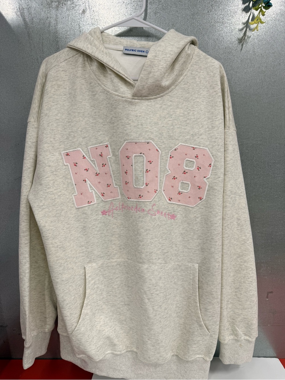 Aelfric Eden Cream Hoodie with Pink "NOB" Patch